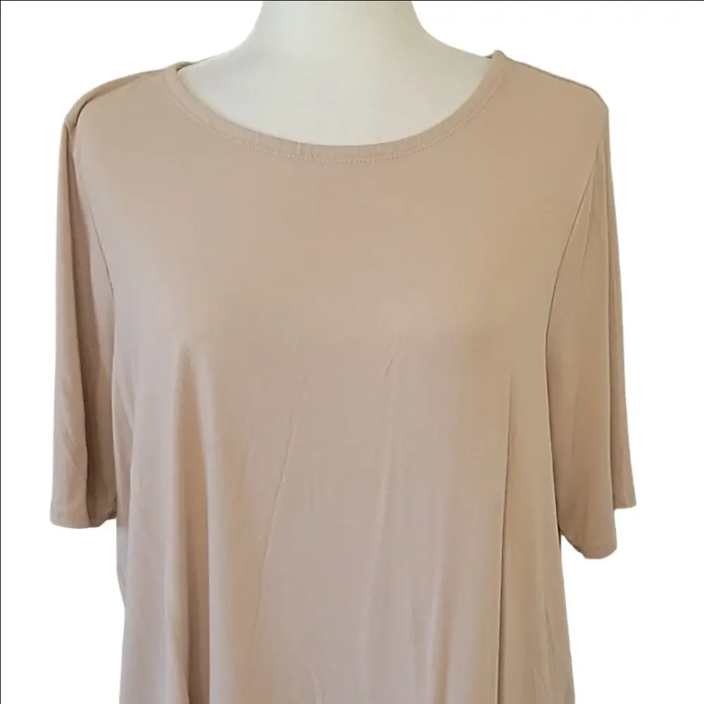 Tan stretchy longer short sleeve womens XL tunic tee longer length too! - Picture 3 of 6